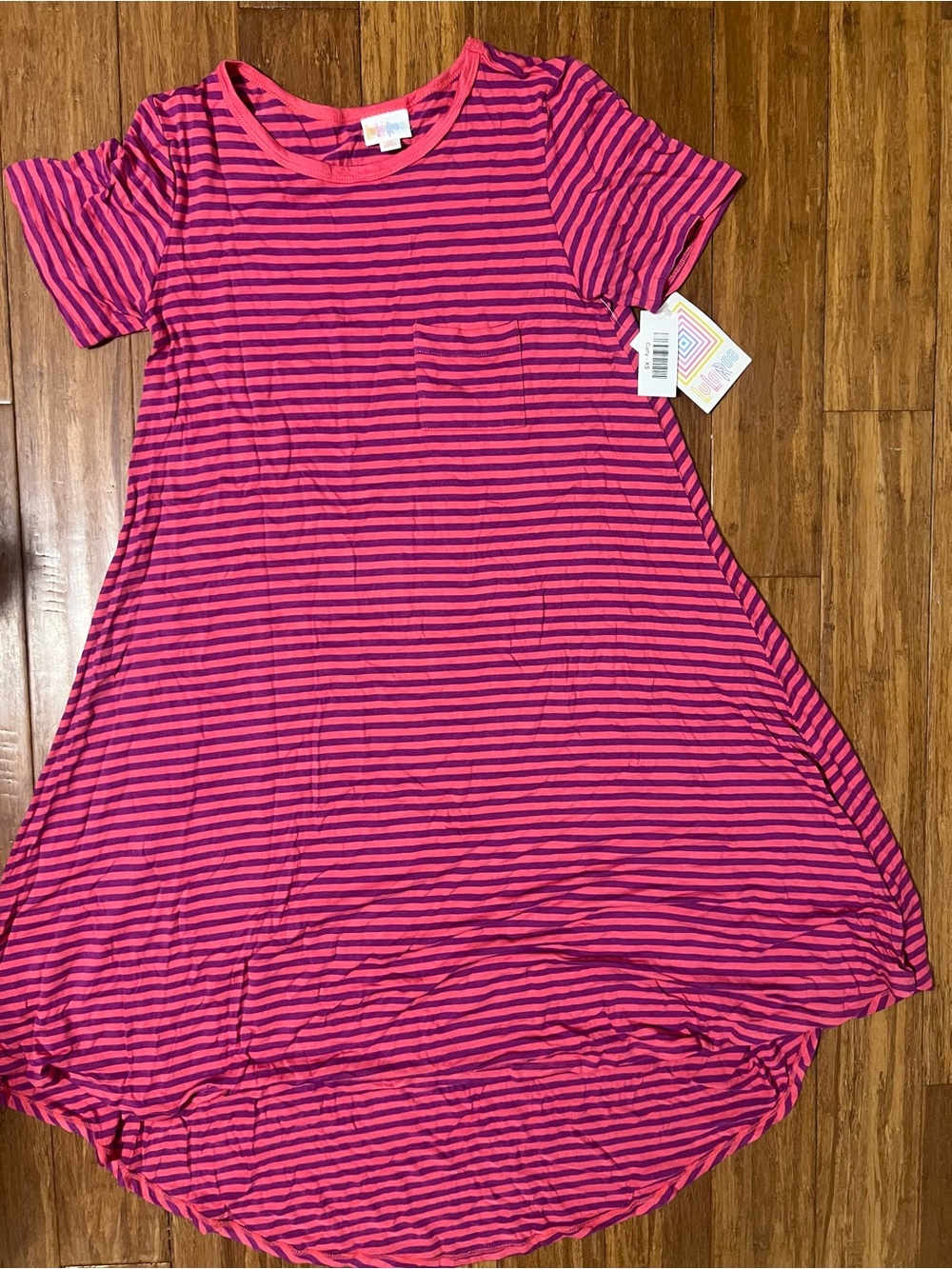 LuLaRoe Carly Pink & Purple Striped Dress